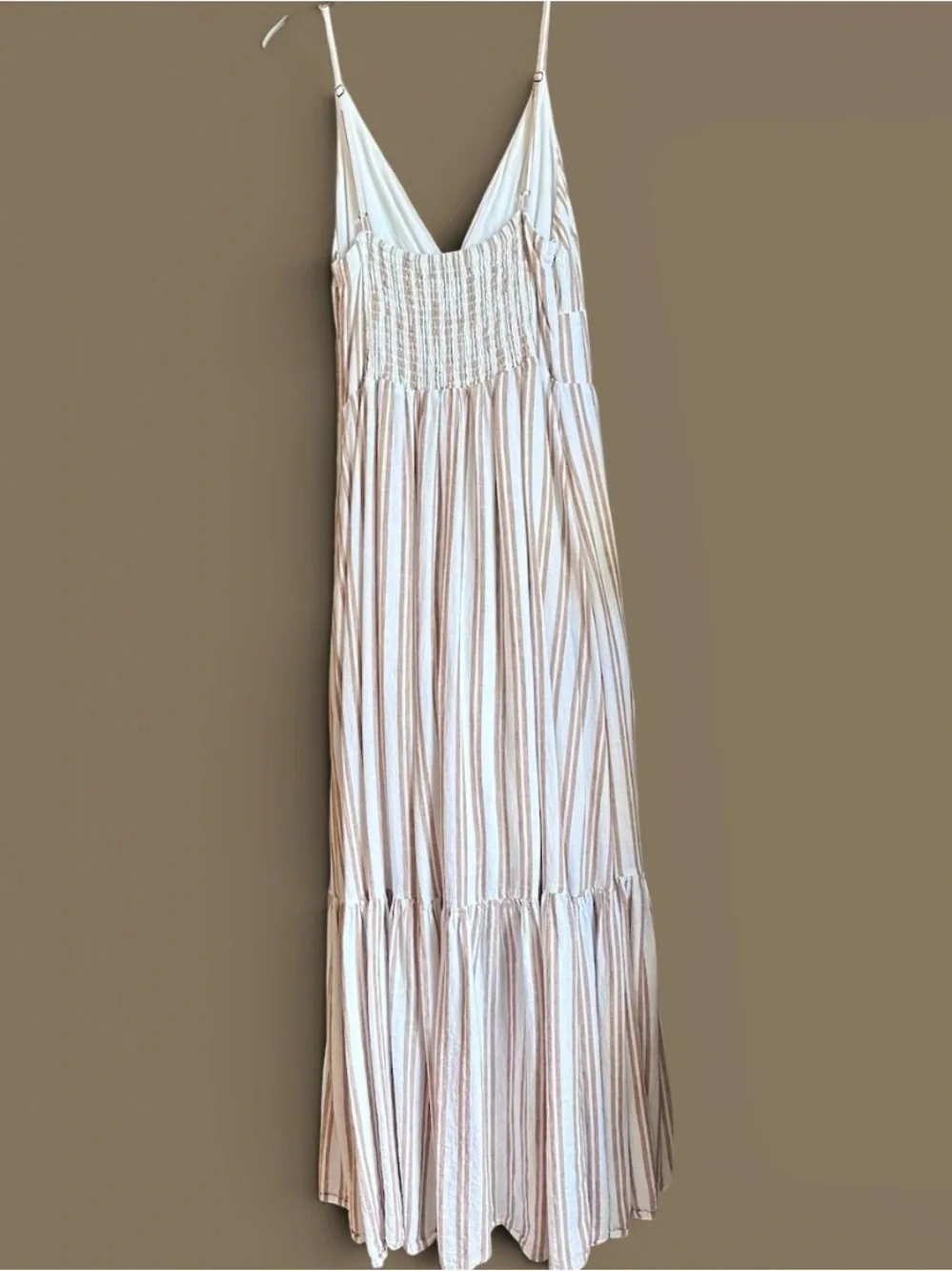 Abercrombie & Fitch White Tan Striped Button-Front Cotton Flowy Maxi Dress, XS